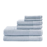 Madison Park Spa Waffle Modern/Contemporary Cotton Waffle Jacquard Antimicrobial Bath Towel 6 Piece Set MP73-5913 Blue