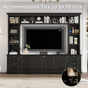 English Elm All-in-one Modern Entertainment Center with Bookcase Shelves for Living Room Display Black N710S688101B