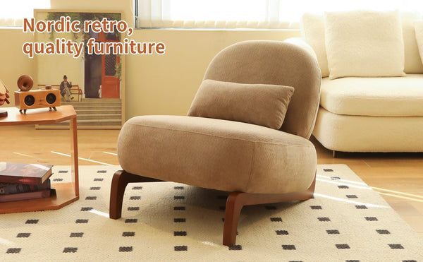 English Elm Cute Barrel Velvet Accent Chair Armless Solid Wood Legs Cozy Reading Nook Seat Camel W2105P412976