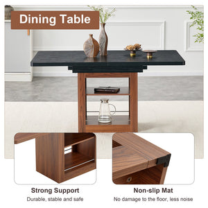English Elm Scalable Extendable Dining Set Four Chairs Linen Upholstered Walnut Base Modern Walnut+Black W1151S04699