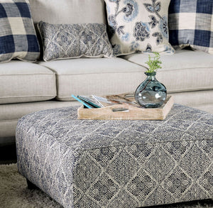 English Elm Modern Square Ottoman with Wooden Legs 42"x42" Plush Top Transitional Accent Seating for Home Decor Ivory,Navy 38 L x 38 W x 14 H B2741P356296