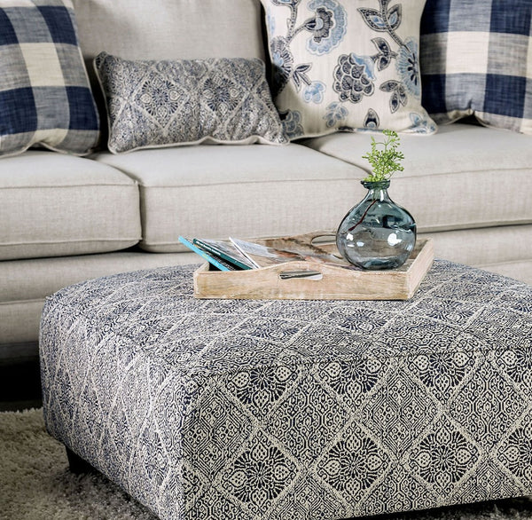 English Elm Modern Square Ottoman with Wooden Legs 42"x42" Plush Top Transitional Accent Seating for Home Decor Ivory,Navy 38 L x 38 W x 14 H B2741P356296