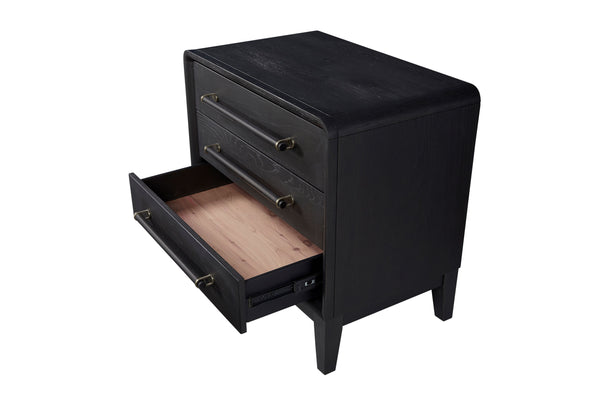 English Elm 3 Solid Wood Nightstand with USB Charging Port and Three Storage Drawers, Custom Hardware Appeal Black 31.5 L x 20.5 W x 25.75 H B2699P237490