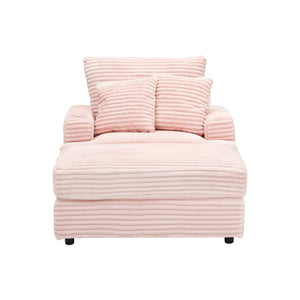English Elm 39-inch Spring Corduroy Armchair and Ottoman Set with Cup Holder, Plush Sponge Cushions, 350lb Support Pink W1658S00047