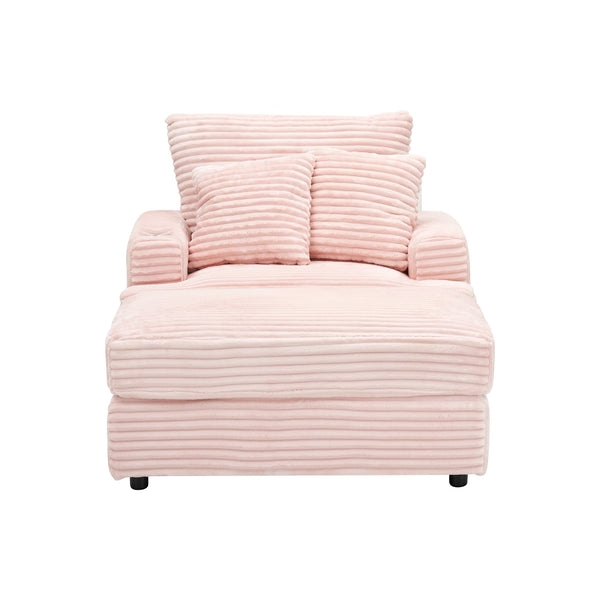 English Elm 39-inch Spring Corduroy Armchair and Ottoman Set with Cup Holder, Plush Sponge Cushions, 350lb Support Pink W1658S00047
