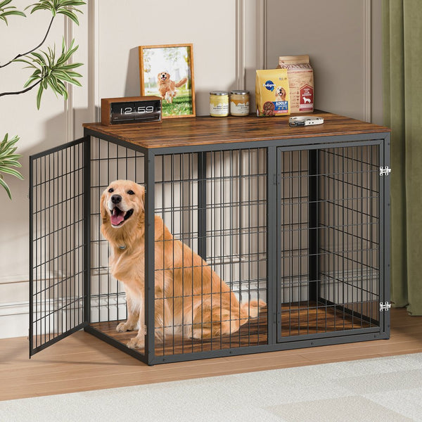 English Elm 47'' Furniture Style Dog Crate with 3 Doors Large Breed Cabinet Side Table Grey W1820P356885