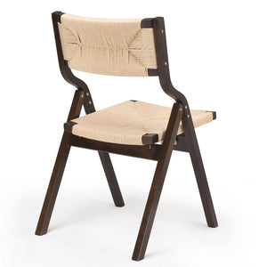 English Elm Wood Foldable Dining Chair Set of 2 with Woven Rattan Seat, Teak Finish, Comfortable Padded Design Beige,Walnut Brown T3623P380496