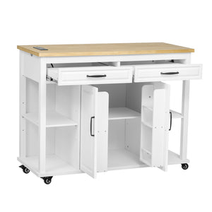 English Elm K&k Farmhouse Kitchen Island Extendable Table Rubber Wood Veneer Built-in Charging Storage White N707S215327W