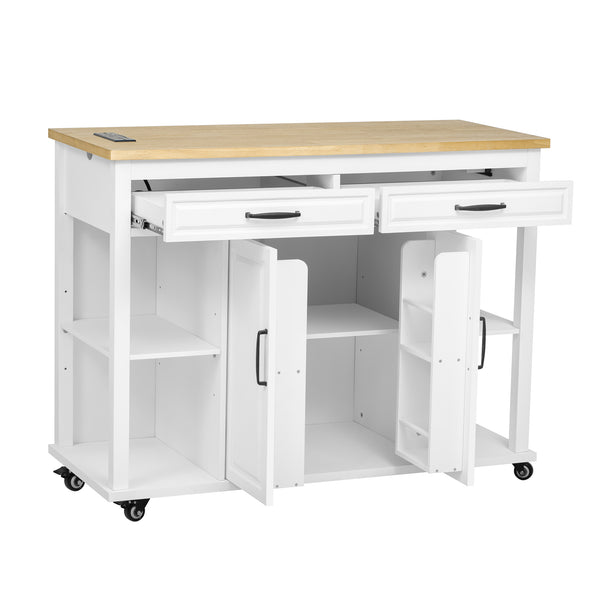 English Elm K&k Farmhouse Kitchen Island Extendable Table Rubber Wood Veneer Built-in Charging Storage White N707S215327W