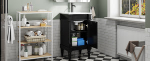 English Elm 18-Inch Modern Bathroom Vanity with Sink Compact Retro Design Durable MDF & Solid Wood Legs Storage-Friendly Black N710P257401B