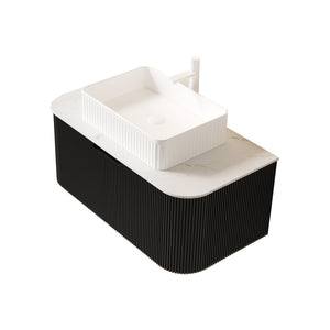 English Elm Dina Floating Bathroom Vanity Sintered Stone Top Glass Basin Striped Plywood Cabinet W2615S00401