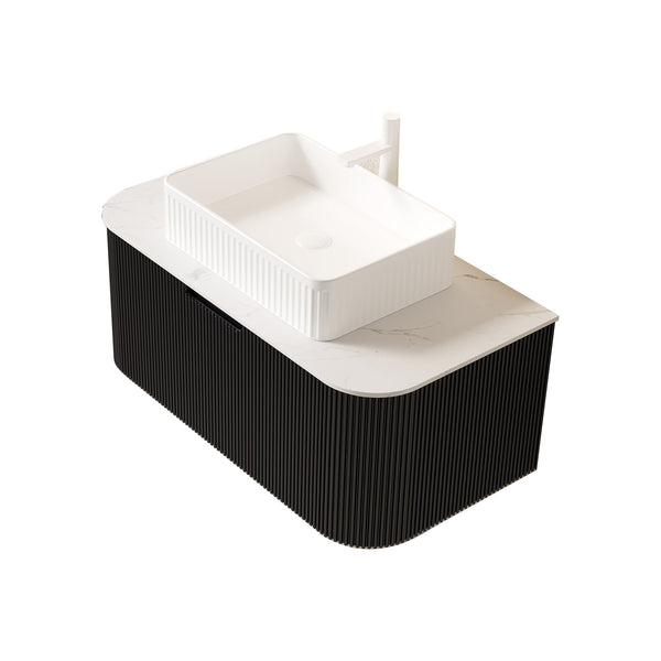 English Elm Dina Floating Bathroom Vanity Sintered Stone Top Glass Basin Striped Plywood Cabinet W2615S00401