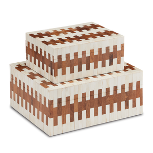 Tia Decorative Box Set of 2 - Elegant Bone & Wood Design with Linen Lining for Bohemian Style Decor