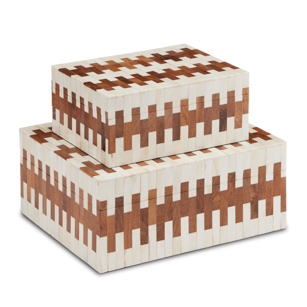 Tia Decorative Box Set of 2 - Elegant Bone & Wood Design with Linen Lining for Bohemian Style Decor