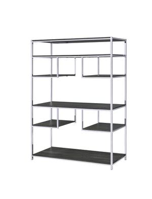 English Elm Vonara Rustic Gray Oak Bookshelf with Chrome Frame — 7 Open Shelves, Etagere Style Storage Appeal B2726P256367