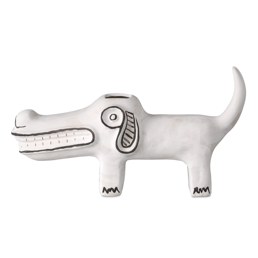 Spot the Dog: Exquisite Handmade Porcelain Vessel with Whimsical Black Details - Contemporary Art Decor