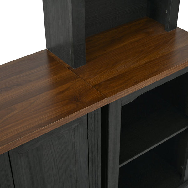 English Elm 3-piece Farmhouse Entertainment Center with Curved Cabinets Walnut Mdf Modular Living Room Black N721S000068B