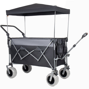 English Elm Multi-functional Folding Wagon with Canopy All Terrain Tires 480lb Steel Frame Outdoor Black+ Gray W2932P417663