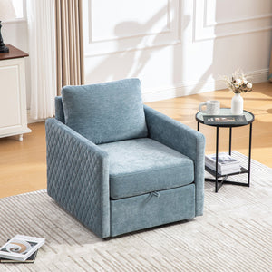 English Elm 29.5''w Chenille Swivel Club Chair with Hidden Storage Tufted Square Seat for Reading Nooks Blue W3118P419159