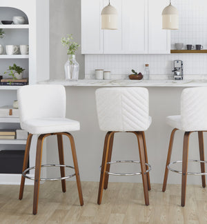 English Elm Fixed-height Swivel Barstools Mid-century Walnut Bentwood Frame Grey Upholstered Set White B202S01924