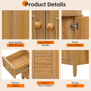 English Elm 36" Modern Bathroom Vanity with Ceramic Sink, Solid Rubber Wood & MDF, Flip Drawer, Soft-Close Doors N725P350825N