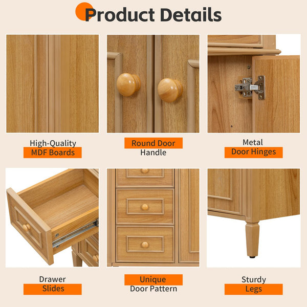English Elm 36" Modern Bathroom Vanity with Ceramic Sink, Solid Rubber Wood & MDF, Flip Drawer, Soft-Close Doors N725P350825N