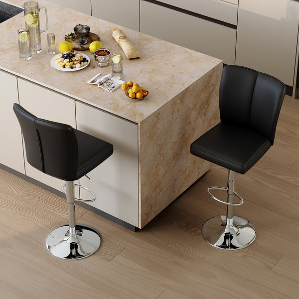 English Elm Modern Pu Leather Dining Chair Set of Six with Curved Back and Polished Metal Legs Black+Silver W1151P370791