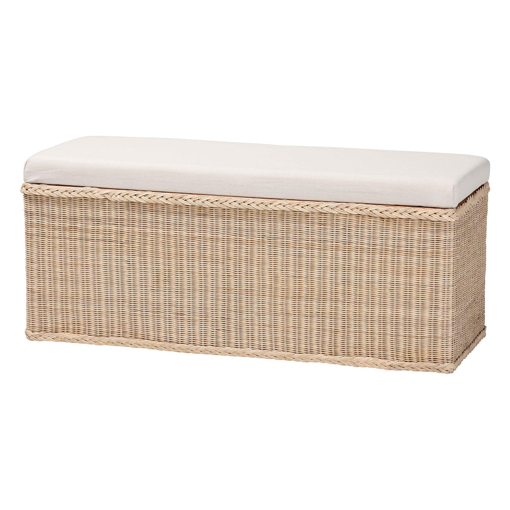 English Elm Braided Rattan Lift Top Storage Bench Mahogany Frame Coastal Boho Entryway Chest B2750P467837