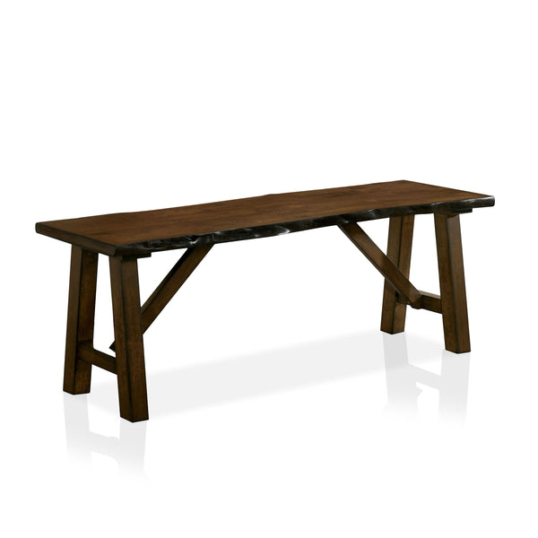 English Elm Rustic Walnut Live Edge Bench 54" Distressed Solid Rubberwood Seat Angled Legs Charming Centerpiece B2741P395578