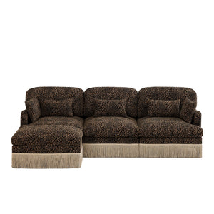 English Elm 100"comfy Chenille Leopard Print Sectional Sofa with Tassel Trim and Movable Ottoman Brown W5656S00014