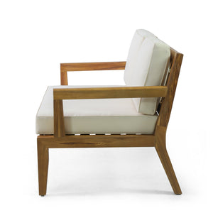 English Elm Christopher Knight Home® - Camak Acacia Wood Outdoor Loveseat & Coffee Table Set in Teak Beige — Weather-Resistant, 800lb Capacity 71702.00BGE