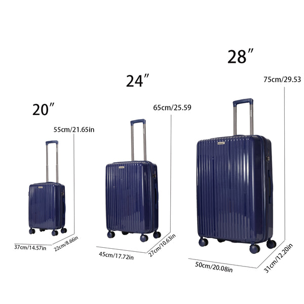 English Elm Luggage 3 Piece Pp Hard Shell Travel Set with Spinner Wheels Expandable Carry On Blue T3292P317006