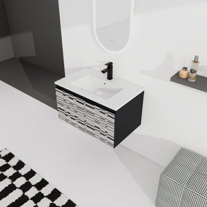 English Elm 30'' Floating Wall-Mounted Bathroom Vanity With Sleek Ceramic Sink & Soft-Close Cabinet Design W999S00210