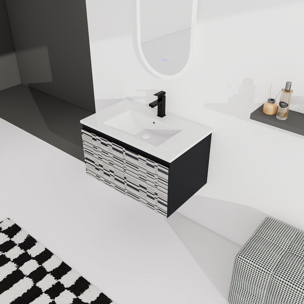 English Elm 30'' Floating Wall-Mounted Bathroom Vanity With Sleek Ceramic Sink & Soft-Close Cabinet Design W999S00210