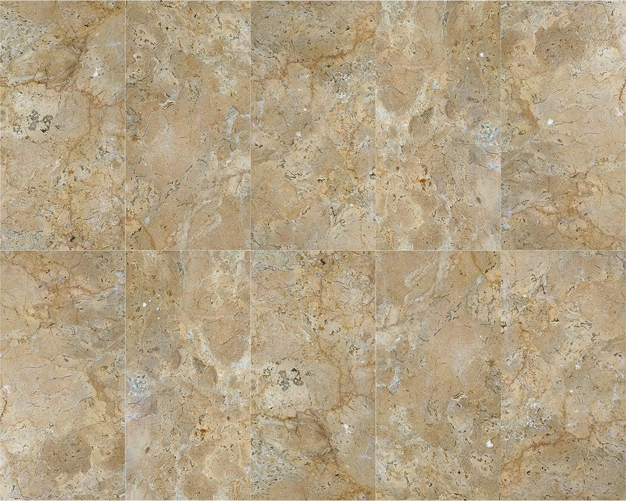 English Elm 12*24 Polished Gold Beige Yellow Marble Tiles - Elegant Natural Stone For Floors & Walls, 4 Pcs W1696104351