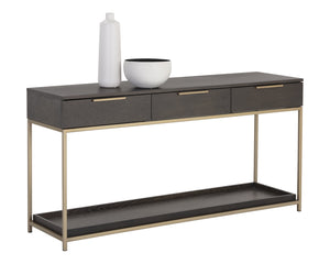 Sunpan Rebel Console Table: Modern Charcoal Oak Design with Soft Close Drawers and Stylish Gold Accents Gold / Charcoal Grey
