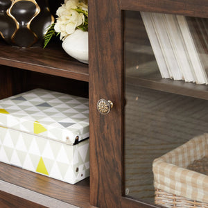 English Elm Modern TV Stand 60" Brown Entertainment Center for TVs up to 65" with Glass Doors, 3 Adjustable Shelves, Cable Management and Durable MDF Construction W2275P210030