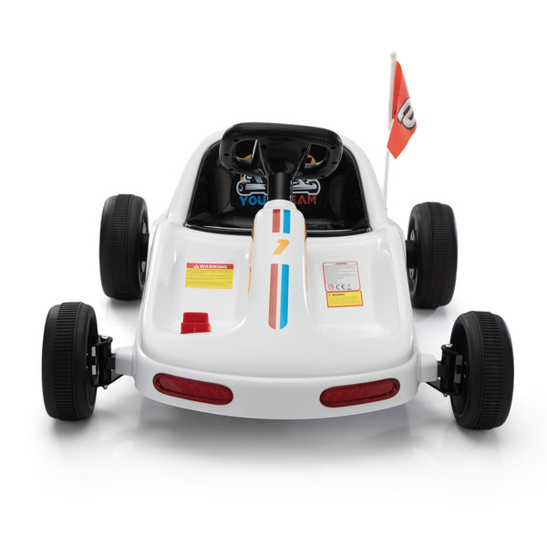English Elm 12v Kids Electric Go Kart with Parental Remote Dual Motors Led Bluetooth Pedal White W2181P201026