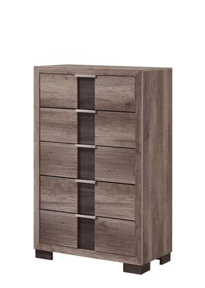 English Elm 1pc Five-Drawer Contemporary Chest in Grey Finish with Metal Pulls – Spacious Durable Bedroom Storage Solution Brown 35 L x 19.5 W x 52 H B011P255294