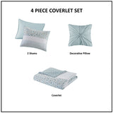 Madison Park Caralie Shabby Chic 4 Piece Seersucker Quilt Set with Throw Pillow MP13-8289 Aqua