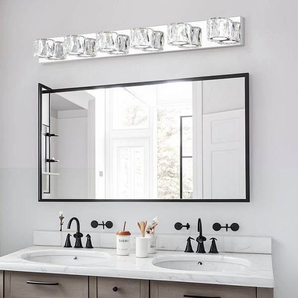 English Elm 41" Modern Crystal LED Wall Sconce 6-Light Chrome Vanity Light 1950LM 6000K Stainless Steel Accent W2312P374926