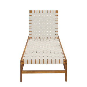 English Elm Christopher Knight Home® - Outdoor Rope Chaise Lounge with Acacia Wood Frame and Adjustable 4-Position Recline for Patio Comfort Teak,White 84.84 L x 29.13 W x 5.78 H N776P288556W