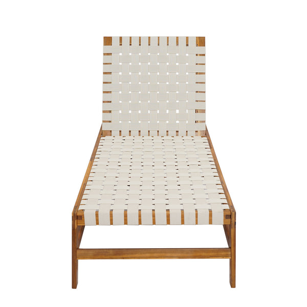 English Elm Christopher Knight Home® - Outdoor Rope Chaise Lounge with Acacia Wood Frame and Adjustable 4-Position Recline for Patio Comfort Teak,White 84.84 L x 29.13 W x 5.78 H N776P288556W