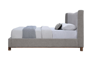 English Elm Melbourne Queen Upholstered Bed Tall Panel Headboard Chenille Fabric Walnut Legs B2756S00030