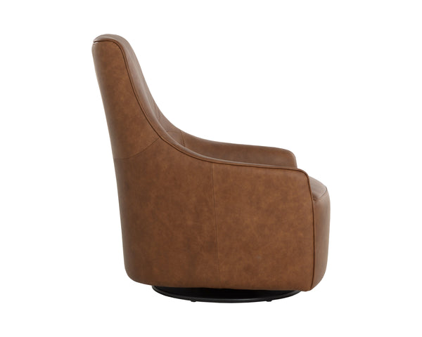 Sunpan Carmine Swivel Lounge Chair - Luxurious Cognac Leather, Vintage Appeal, Elegant Tufting & Iron Base
