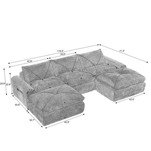 English Elm Modern Chenille Modular Sectional Sofa with Foot Pedals for Living Room Comfort Beige W3396S00066