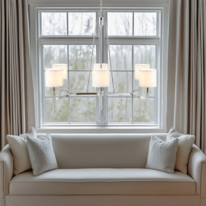 JLA Home Hampton Hill - 6-light Hampton Hill Bedford Chandelier with Fabric Drum Shades, Adjustable Chain, Transitional Glow MT150-0079