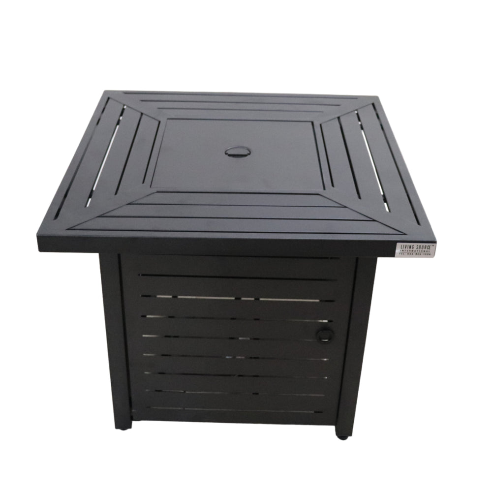 English Elm 25" Steel Propane Fire Pit Table Square 40,000 BTU Powder-Coated Black with Lava Rocks, Lid & Cover B120P160495