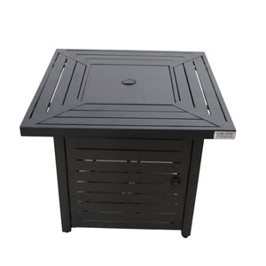 English Elm 25" Steel Propane Fire Pit Table Square 40,000 BTU Powder-Coated Black with Lava Rocks, Lid & Cover B120P160495