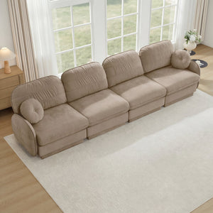 English Elm 137"chenille Cloud Sofa Deep Seat Four Seater with Quilted Cushions for Living Room Light Coffee W714S01762
